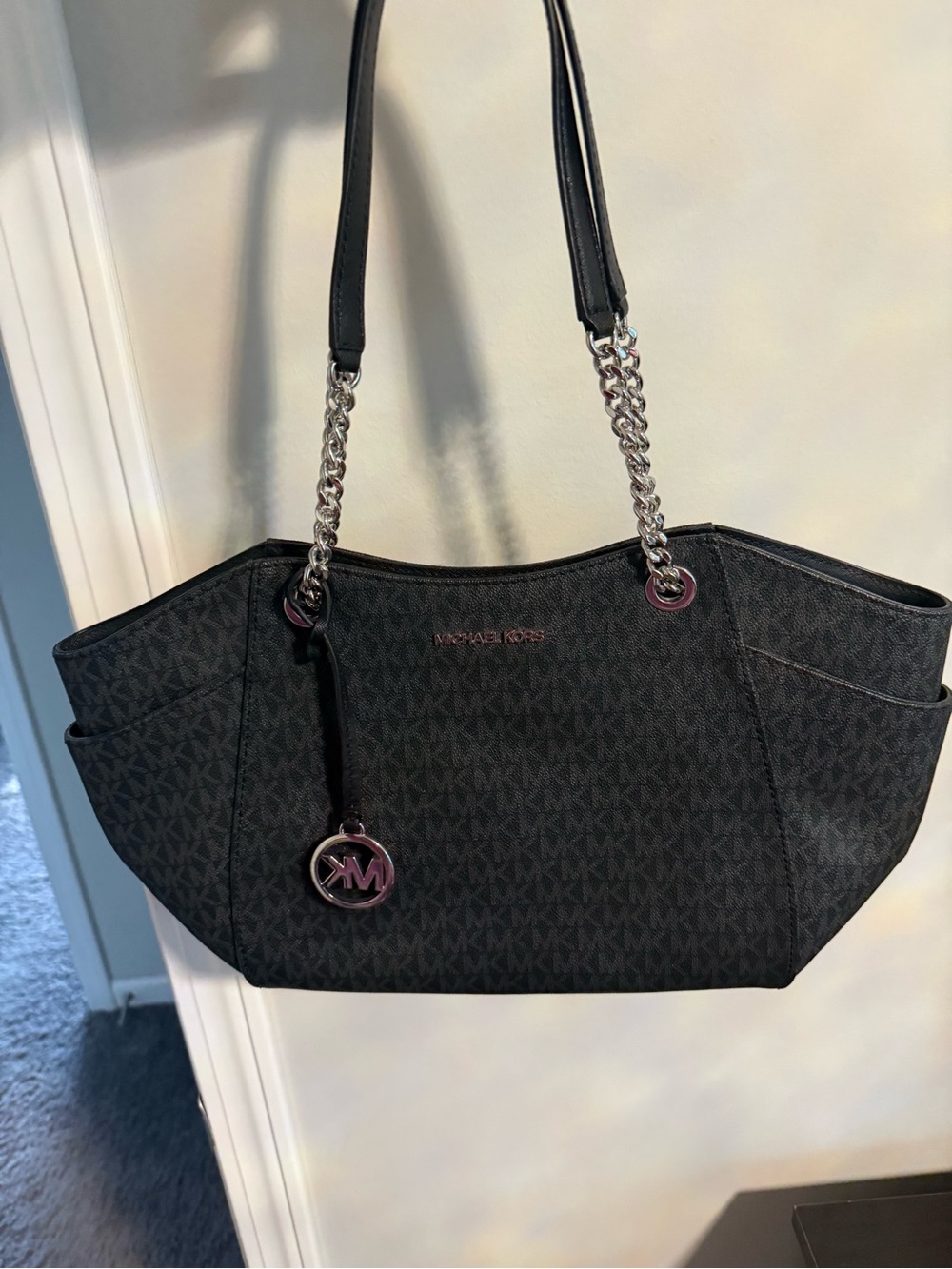 Michael Kors Black Chain-Handle Tote with MK Charm